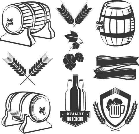 Wheat beer retro labels vector set 04