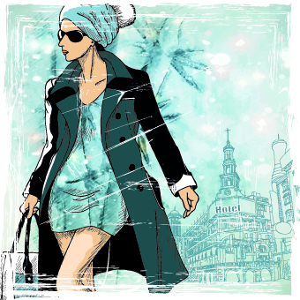 winter grunge girl background vector background 