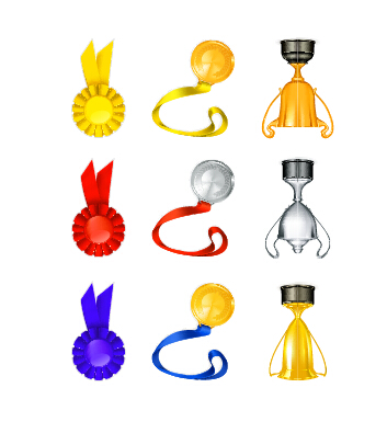 trophy gold and silver medals vector set