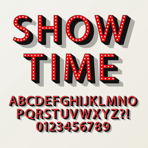 3D red alphabet and number vector