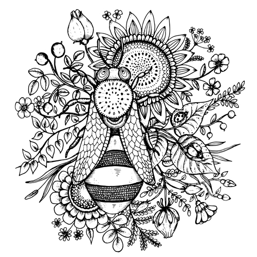 Bee flowers hand drawn vector Bee flowers hand drawn vector