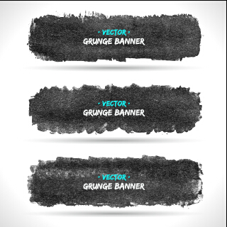 Black ink grunge banner vector set 03