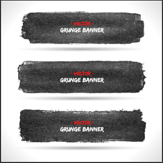 Black ink grunge banner vector set 05