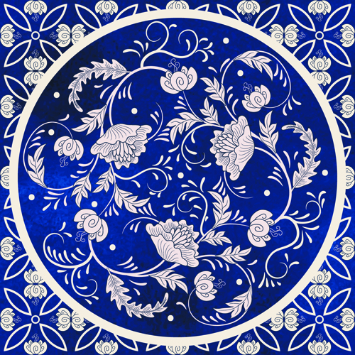 Blue decorative ornaments russian style vector 03