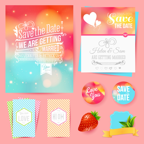 Blurred wedding invitation cards vector elements 01