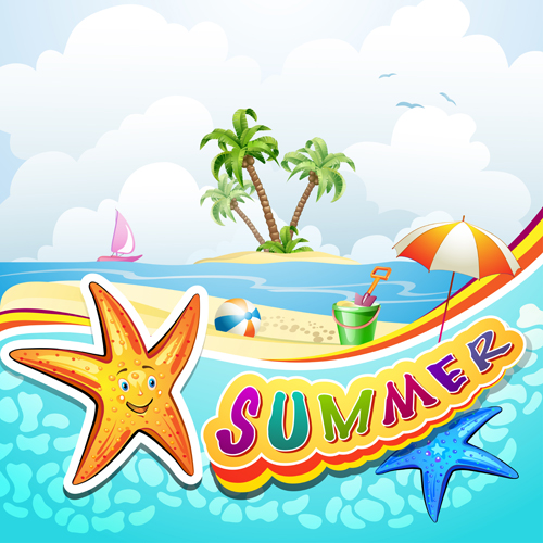 Cartoon Tropical Beach vector 05