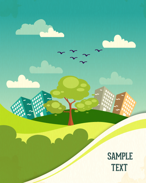 Cartoon city scenery vector 04