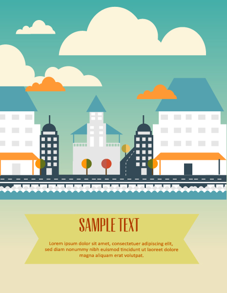 Cartoon city scenery vector 05
