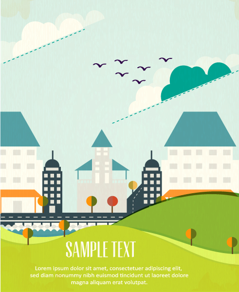 Cartoon city scenery vector 06
