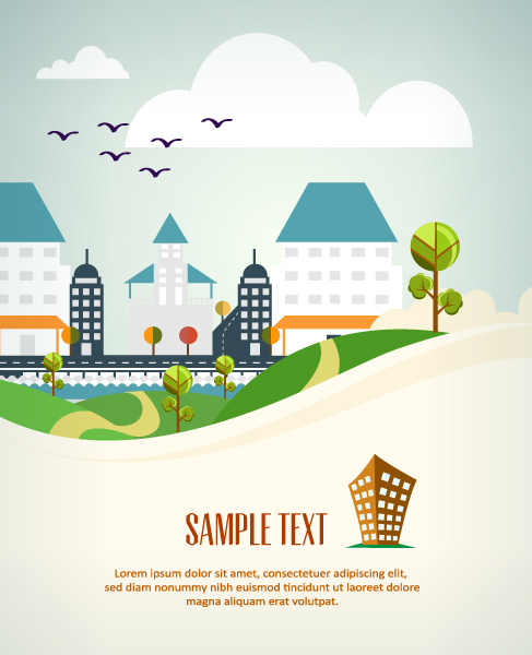 Cartoon city scenery vector 17