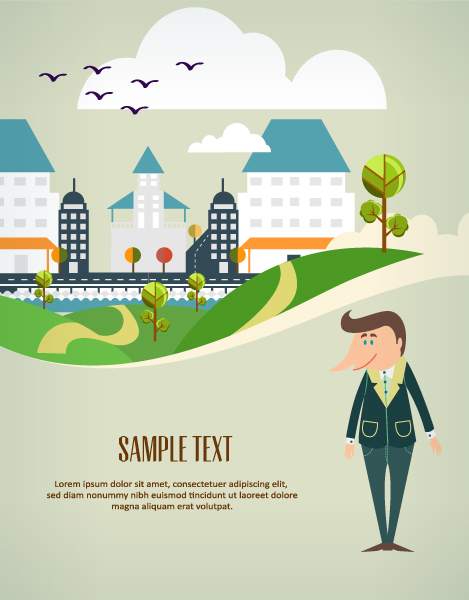 Cartoon city scenery vector 18