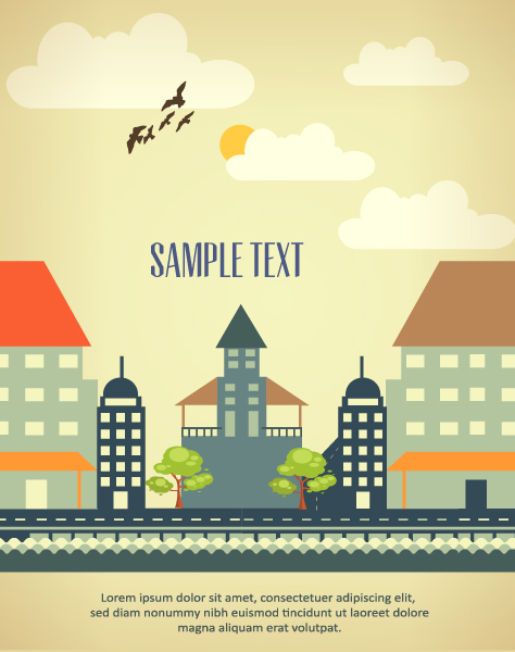 Cartoon city scenery vector 19