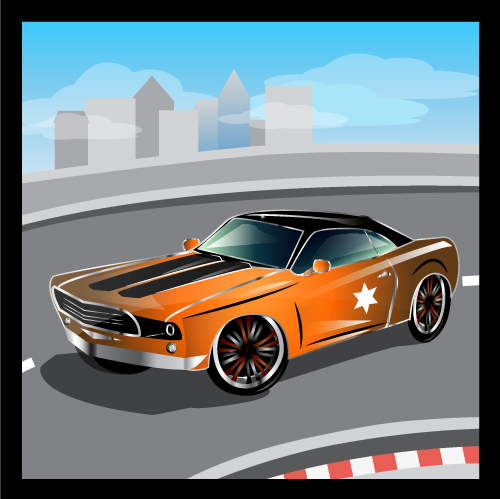 Cartoon sports car design vectors set 02