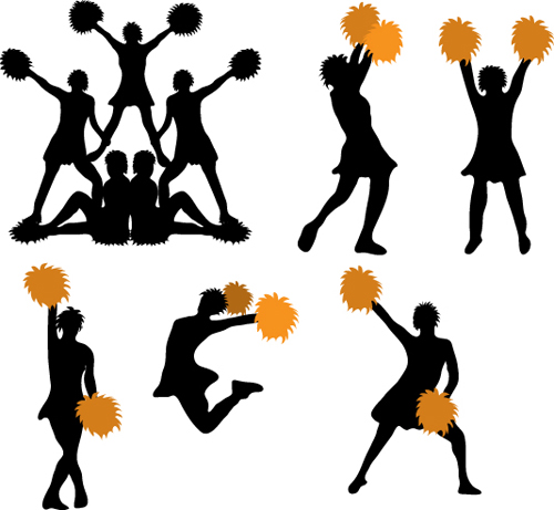 Set of Cheerleaders vector Silhouettes 01