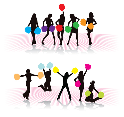 Set of Cheerleaders vector Silhouettes 04
