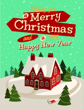 Christmas houses winter vector background 02