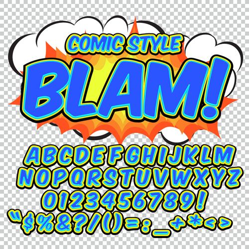 Comic styles alphabet with numbers and symbol vector set 01 Comic styles alphabet with numbers and symbol vector set 01