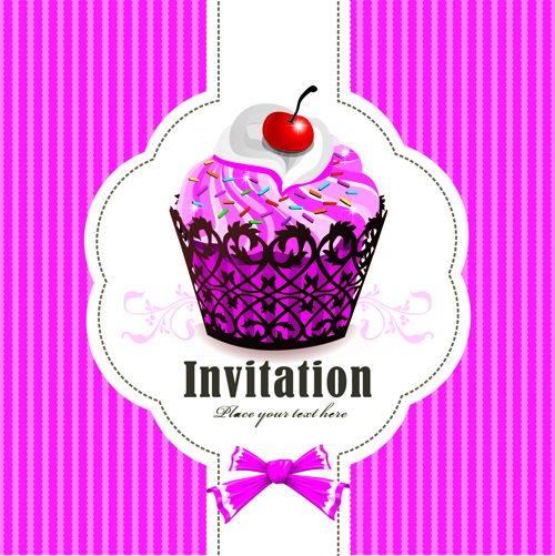 Cute Cupcakes Invitations cards vector set 04