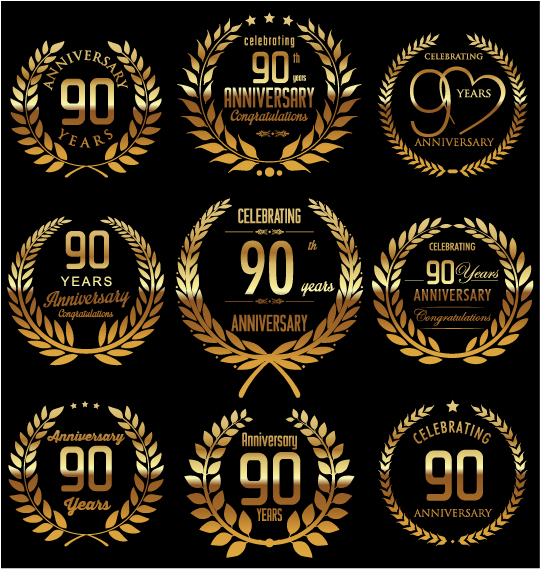 Golden laurel wreath with anniversary celebration labels vector 05