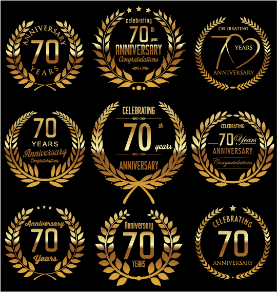 Golden laurel wreath with anniversary celebration labels vector 06