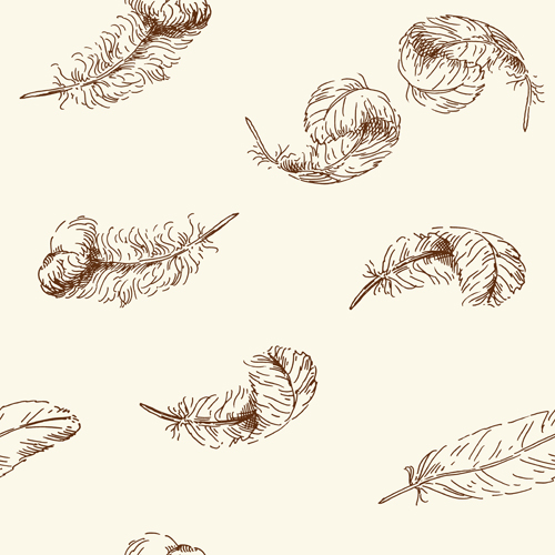 seamless pattern vector hand-draw hand drawn feather 