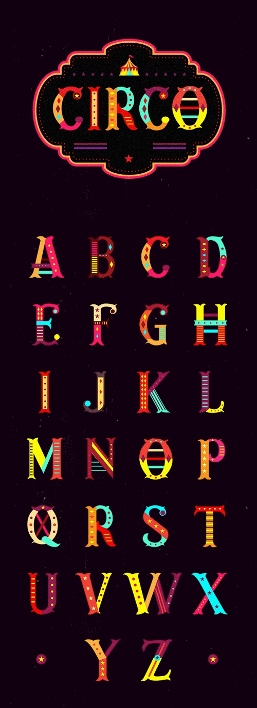 Multicolor shiny alphabet vectors set