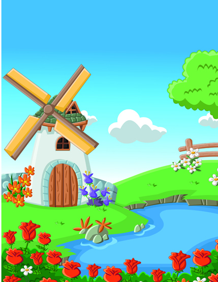 Beautiful Nature landscape lake vector graphics 01