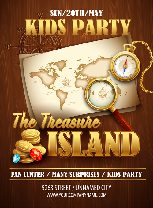 Old treasure map vector design graphics 04