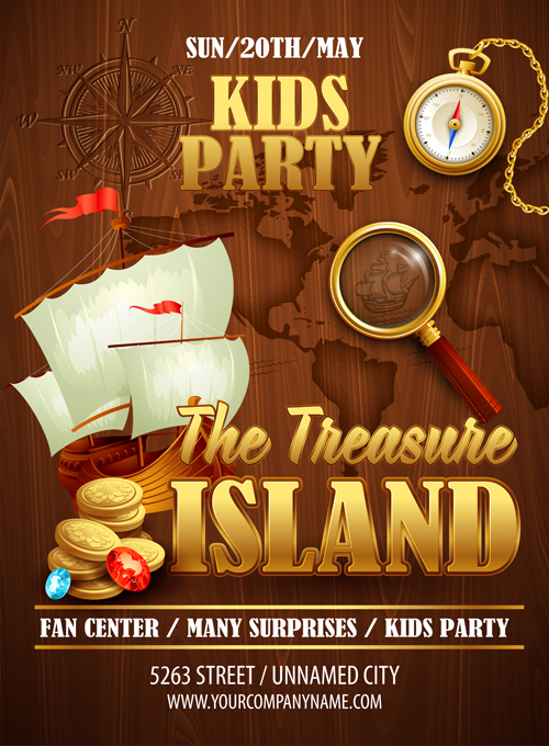 Old treasure map vector design graphics 05