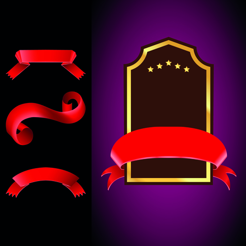 Red ribbon with golden frame vector