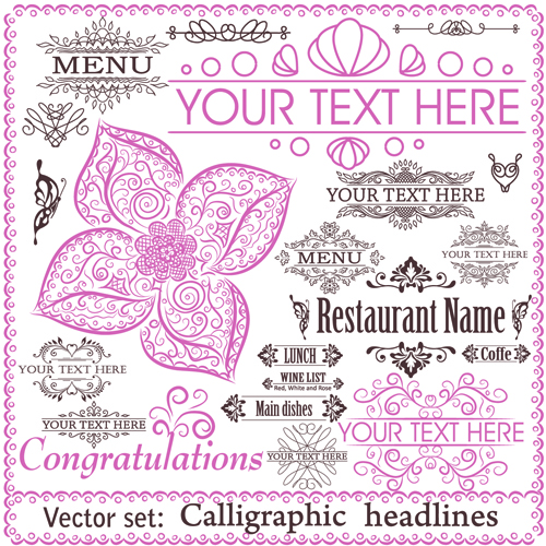 Restaurant decor elements vector set 04