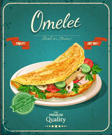 Retro advertising poster omelet food vector 01