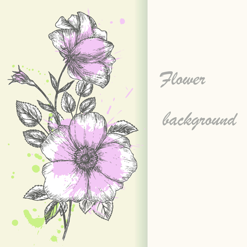 Retro hand drawn flowers background design 01