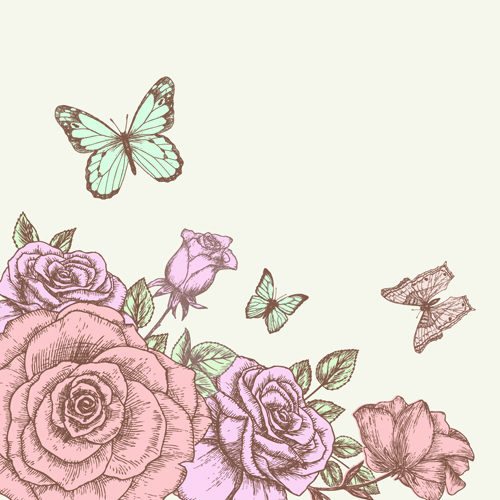 Retro hand drawn flowers background design 02