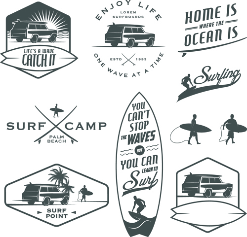 Retro labels and emblems set vector material 06
