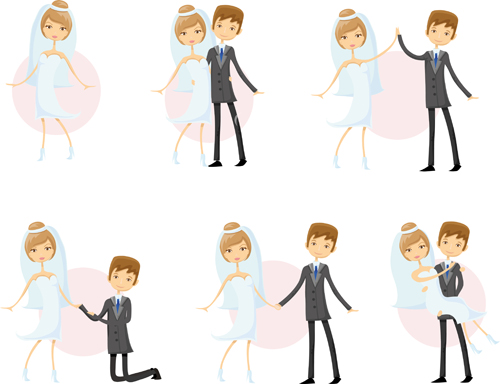 Romantic bride and groom design vector 03