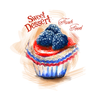 Sweet dessert colored drawn vector