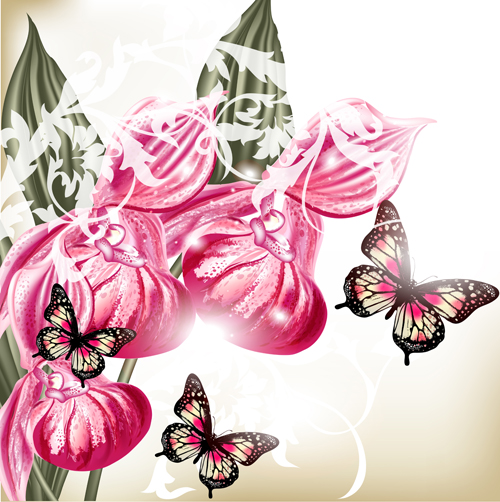 Vintage flowers with butterflies vector 01 Vintage flowers with butterflies vector 01