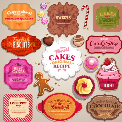 Vintage sweets and cake labels vector