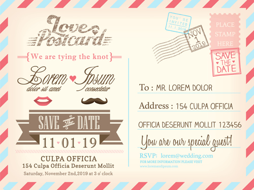 Wedding invitations postcard design graphic vector 03