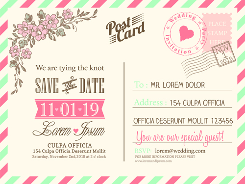 Wedding invitations postcard design graphic vector 05