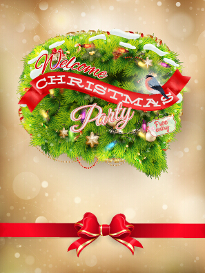 Welcomes christmas party card with bow vector