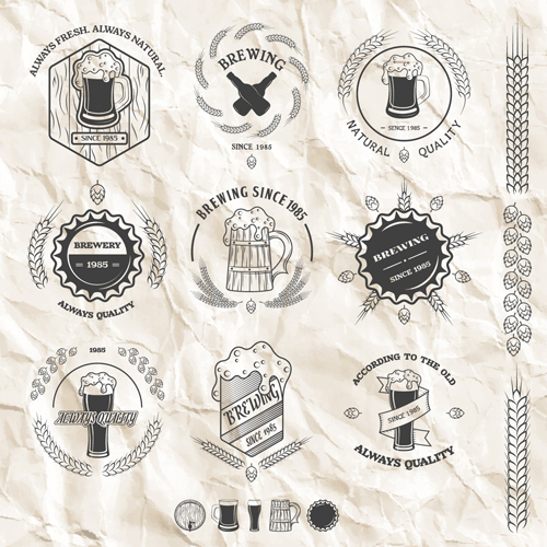 Wheat beer retro labels vector set 01