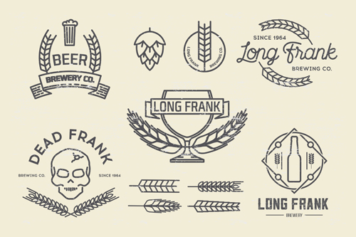 Wheat beer retro labels vector set 02