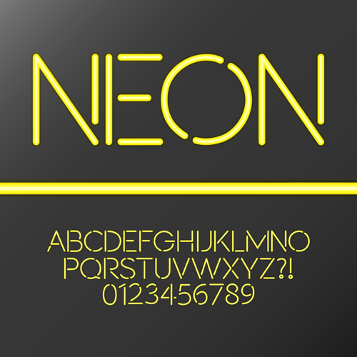 yellow number neon alphabet 