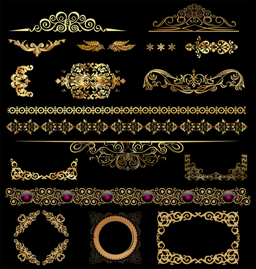 Set of Golden ornament Borders design vector 01