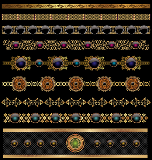 Set of Golden ornament Borders design vector 03