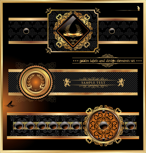 Set of Golden ornament Borders design vector 04