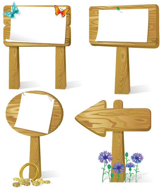 Different Wooden signboard vector graphic set 01
