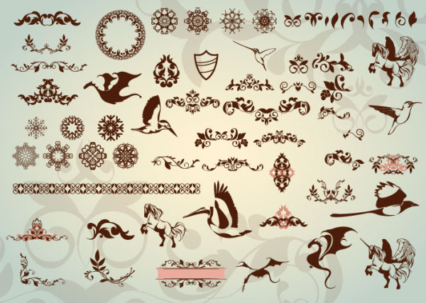 Floral Ornaments with lace vector 03